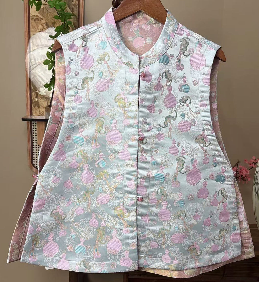 New Chinese-style Pink Gourd Jacquard Vest
