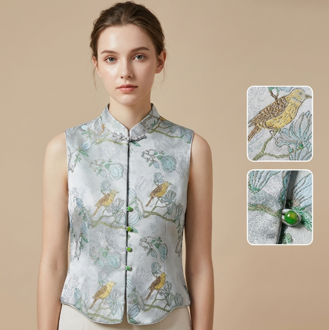New Chinese-Style Frog Button Silk Sleeveless Outerwear
