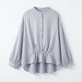 New Chinese-style Light Blue Striped Peplum Blouse