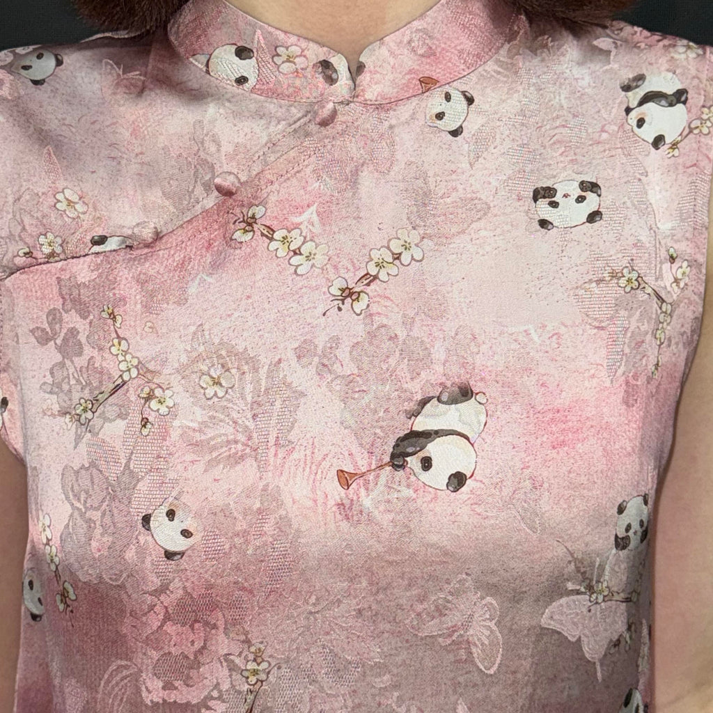 New Chinese-style Pink Panda Print Chinese Style Sleeveless Top