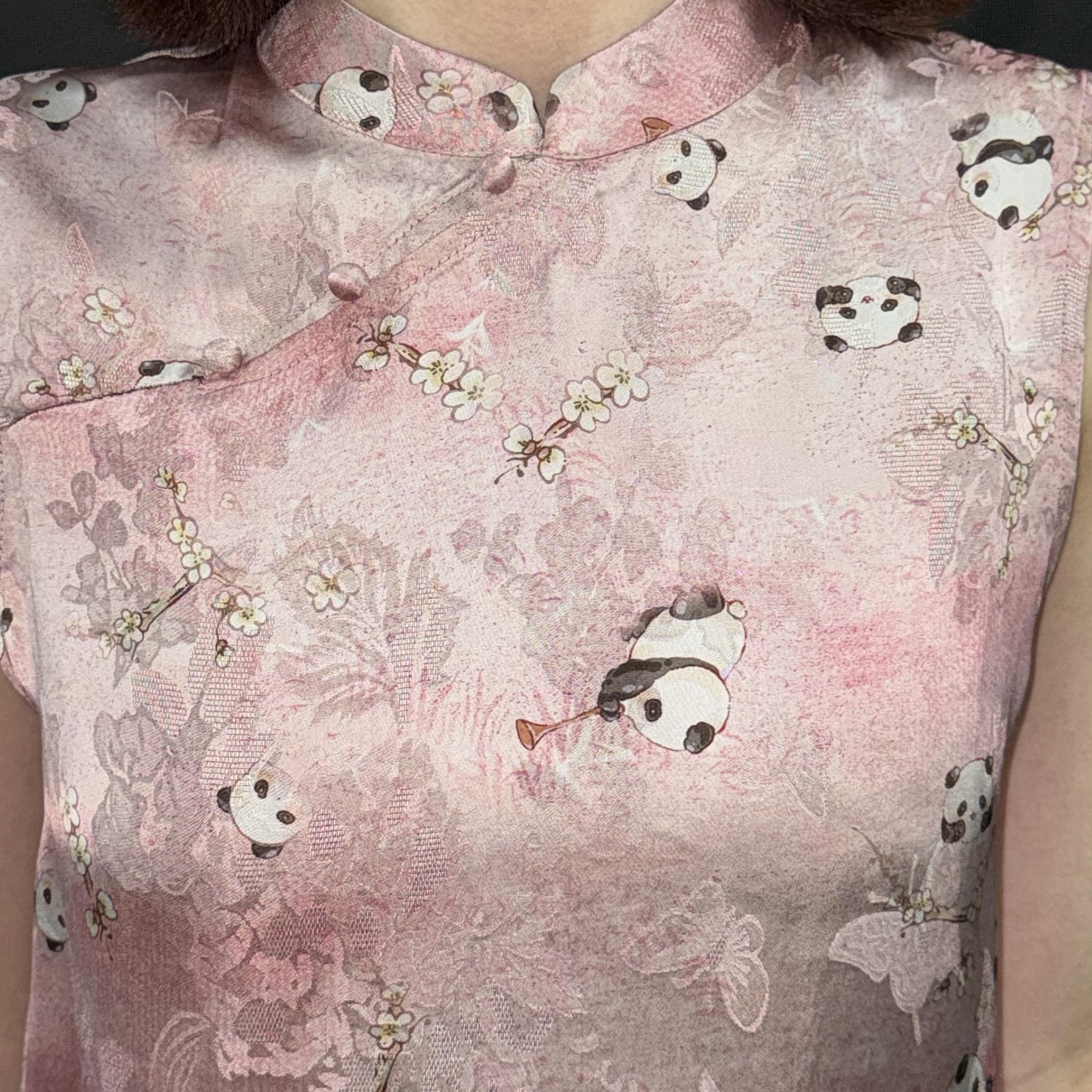 New Chinese-style Pink Panda Print Chinese Style Sleeveless Top