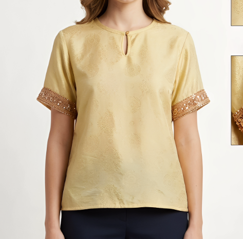 New Chinese-style Women's Top New Chinese-Style Short-Sleeve Shirt Jacquard Shirt Hand Embroidery