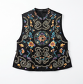 New Chinese Heavy Embroidery Xiangyunsha Vest, Black Jacquard Silk Sleeveless Outerwear