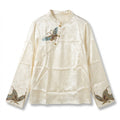 Luxury Satin Jacquard Butterfly Embroidery Top, Chinese Style Commute Shirt