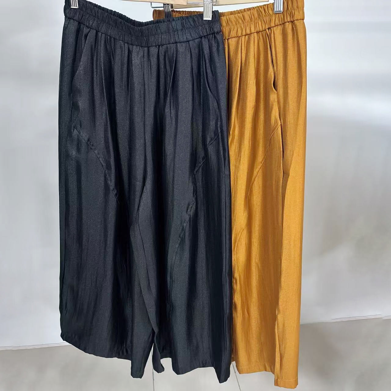 New Chinese-style Satin Elastic Waist Wide-Leg Pants