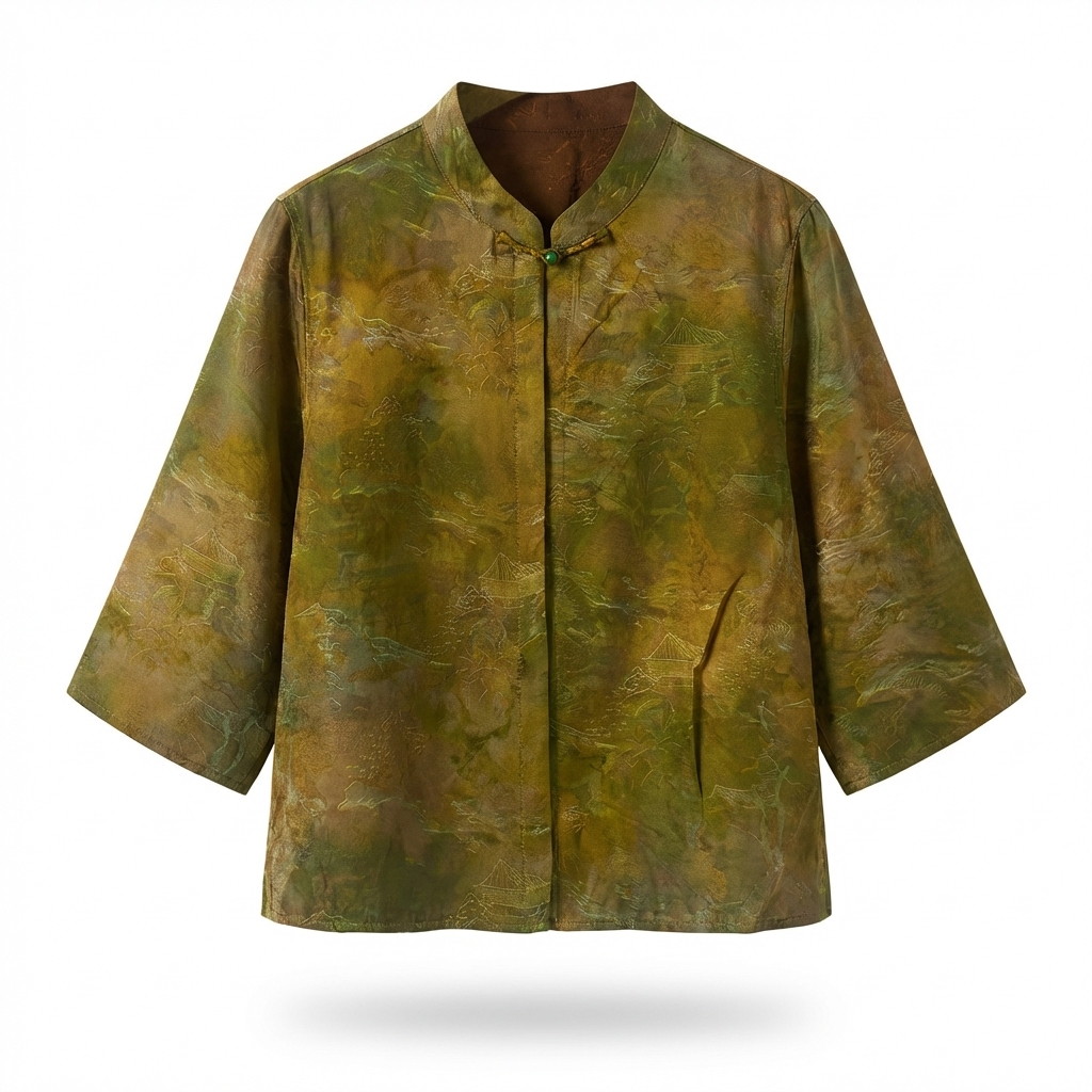 New Chinese-style Landscape Jacquard Frog Button Top