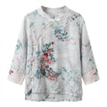 New Chinese-style Koi Embroidered Linen Diagonal Placket Top