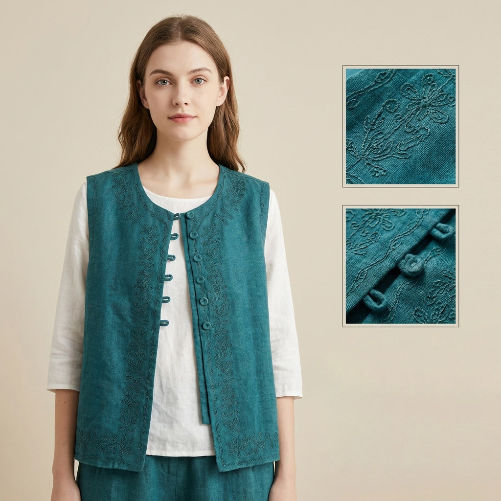 Women's Top Heavy Embroidery Linen Vest Skin-Friendly and Comfortable