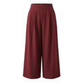 Women's Pants High-Waist Wide-Leg Pants Wine Red Cropped Pants Loose Simple Breathable