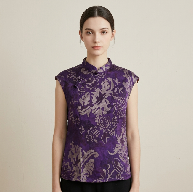 Luxury Xiangyunsha Floral Embroidery Vest, Elegant Commute Chinese Style Outerwear