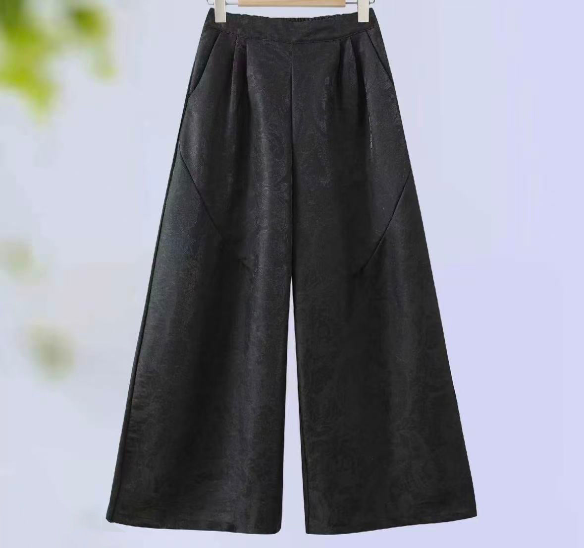 New Chinese-StyleLuxury Champagne Gold Glossy Wide-Leg Pants