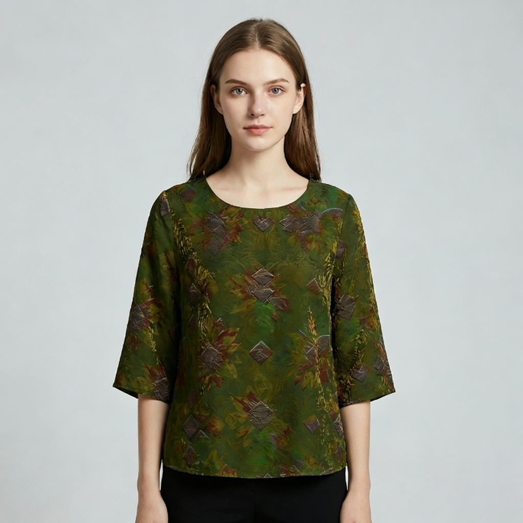 New Chinese-style Vintage Jacquard 3/4 Sleeve Top