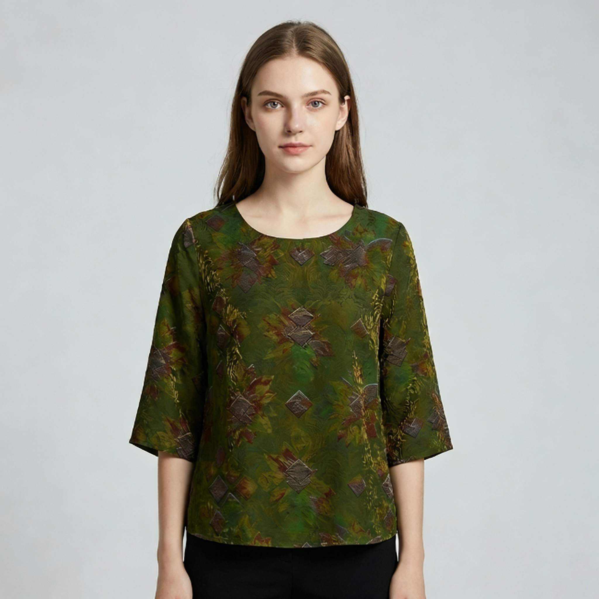 New Chinese-style Vintage Jacquard 3/4 Sleeve Top