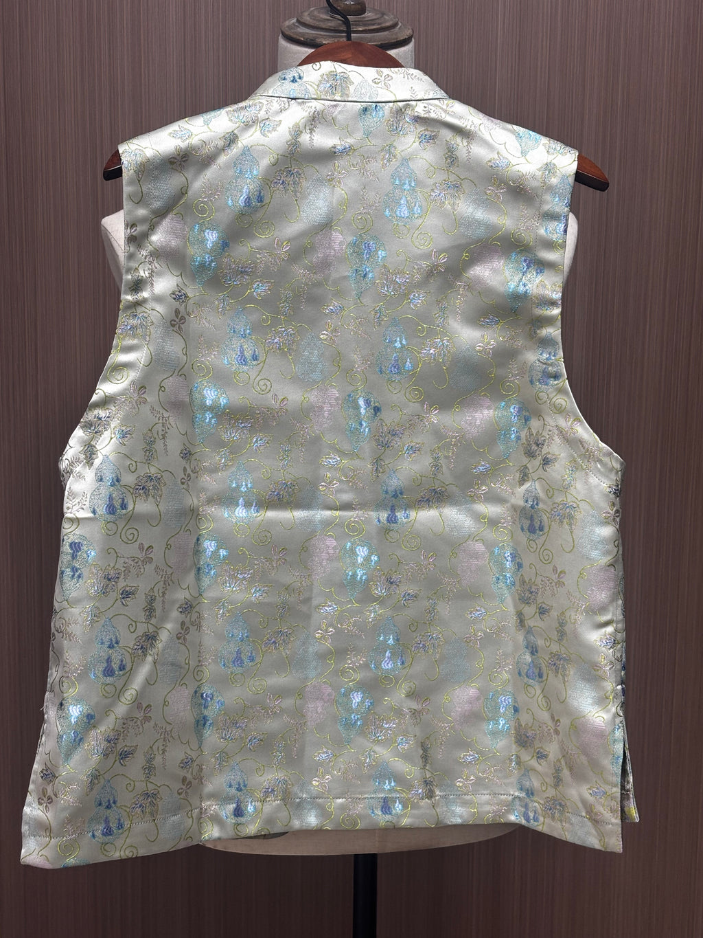 New Chinese Style Gourd Jacquard Stand Collar Vest Chinese Satin Frog Button Sleeveless Gilet
