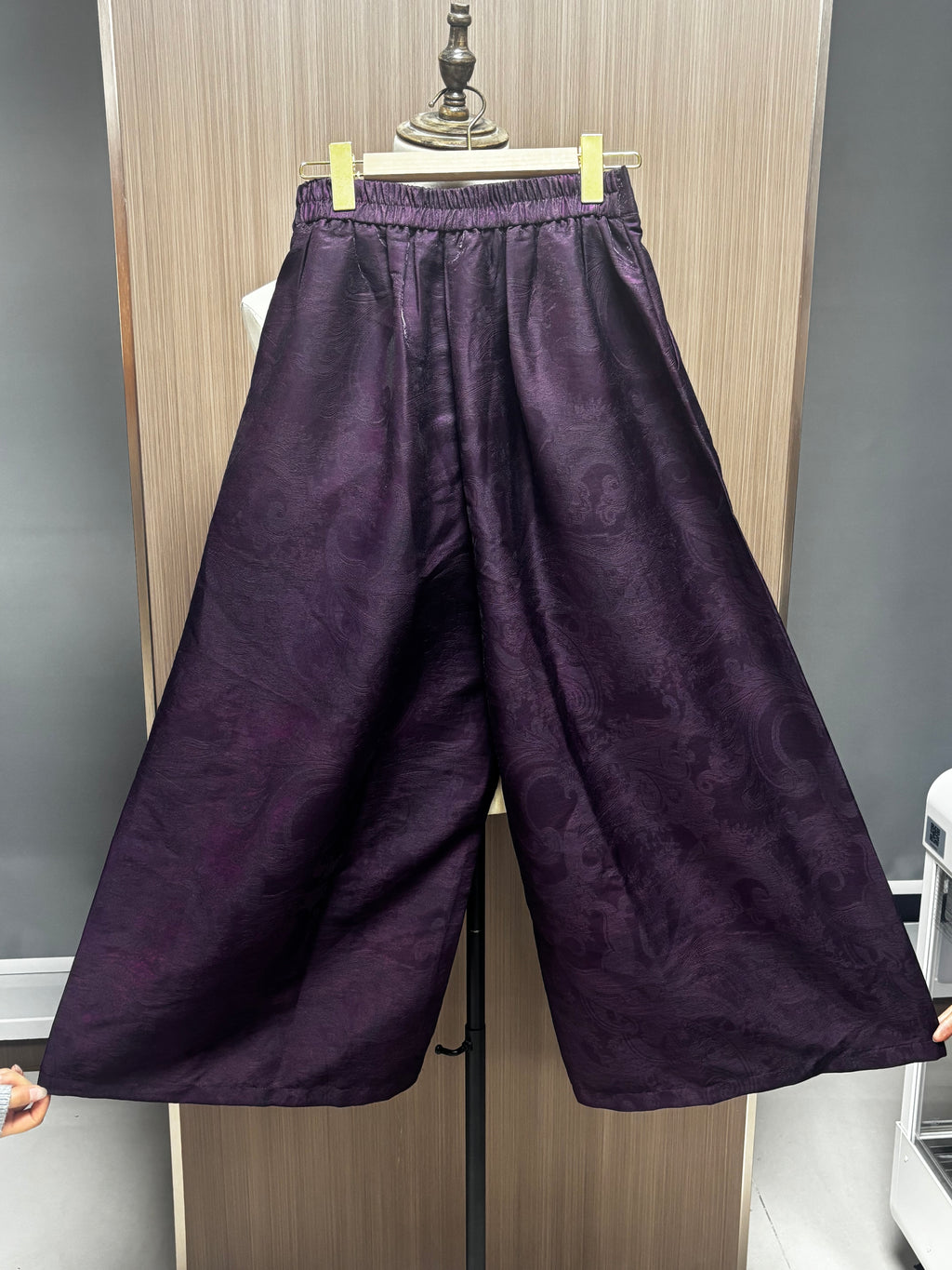 Women's Pants Spring and Autumn Wide-Leg Pants Silk Casual Pants Purple Jacquard Breathable, Cool, and Comfortable