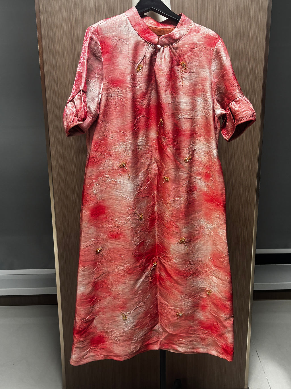 New Chinese Style Tie-dye Jacquard Beaded Dress Mandarin Collar Loose Cheongsam Dress