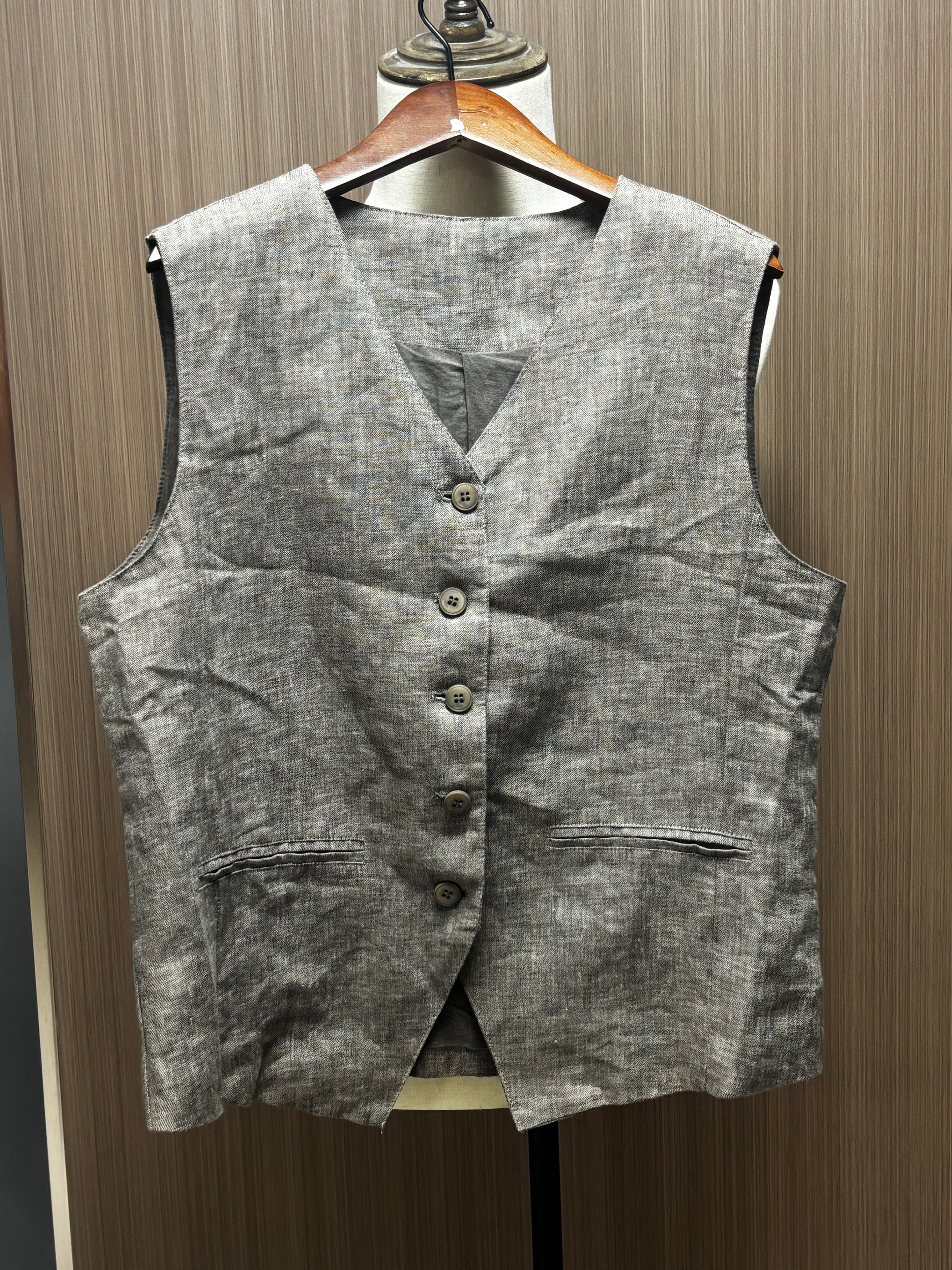 Women's Top High-End Linen Vest V-Neck Waistcoat Summer Thin Style