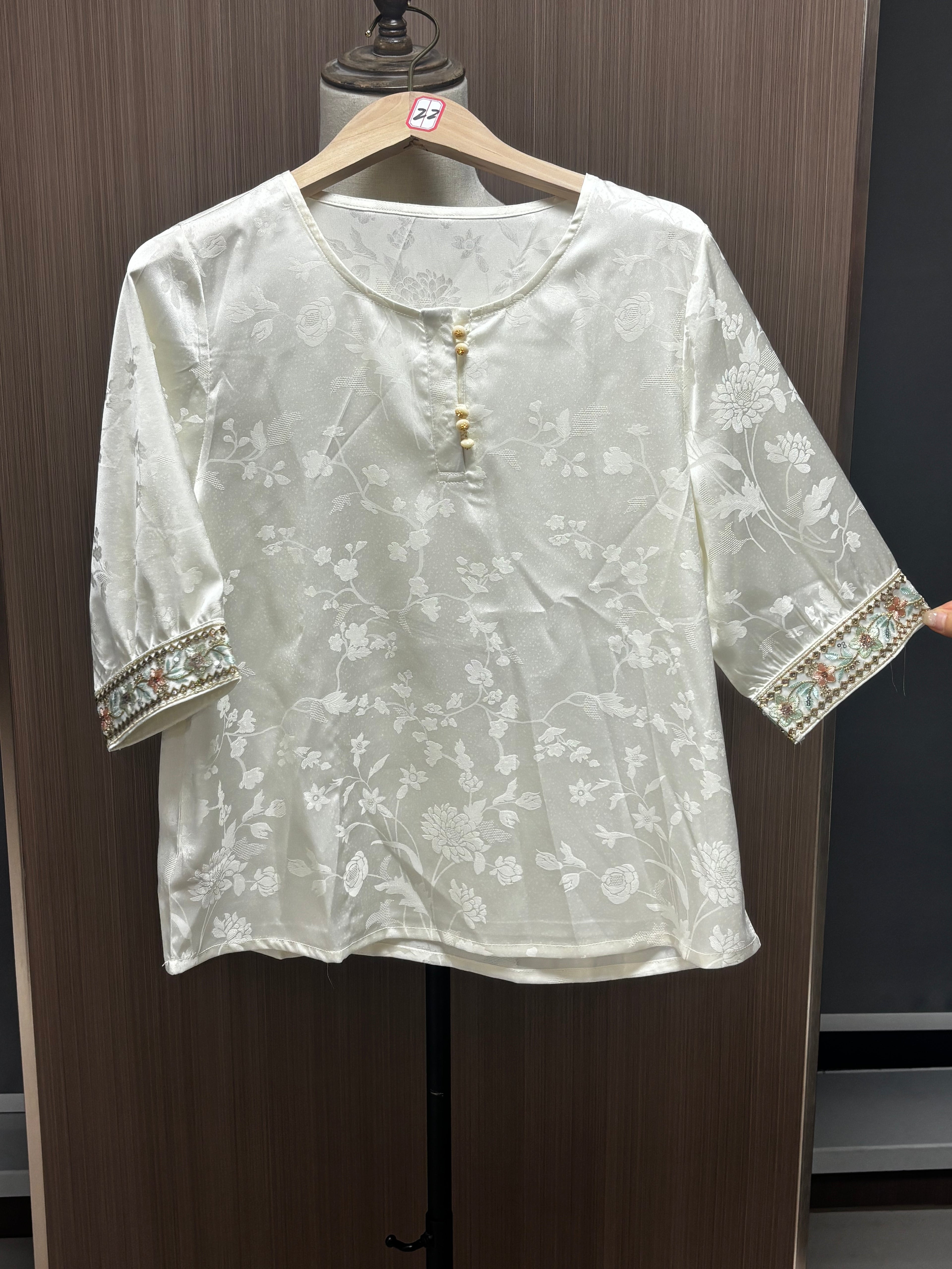 New Chinese-Style White 3/4 Sleeve Round Neck Loose Top