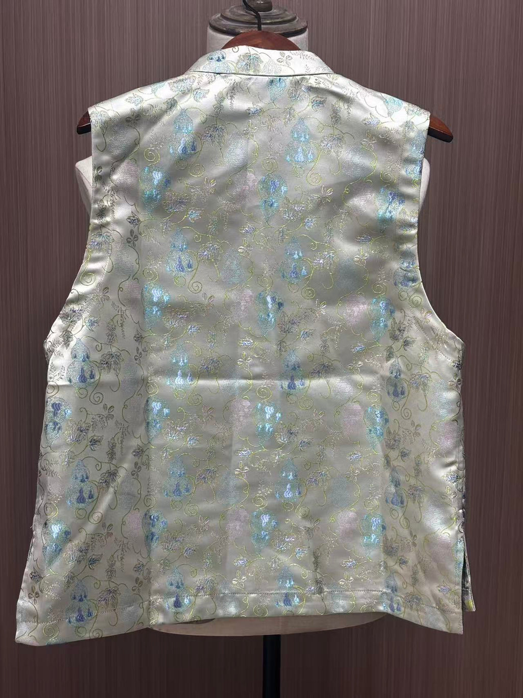 New Chinese Style Gourd Jacquard Stand Collar Vest Chinese Satin Frog Button Sleeveless Gilet