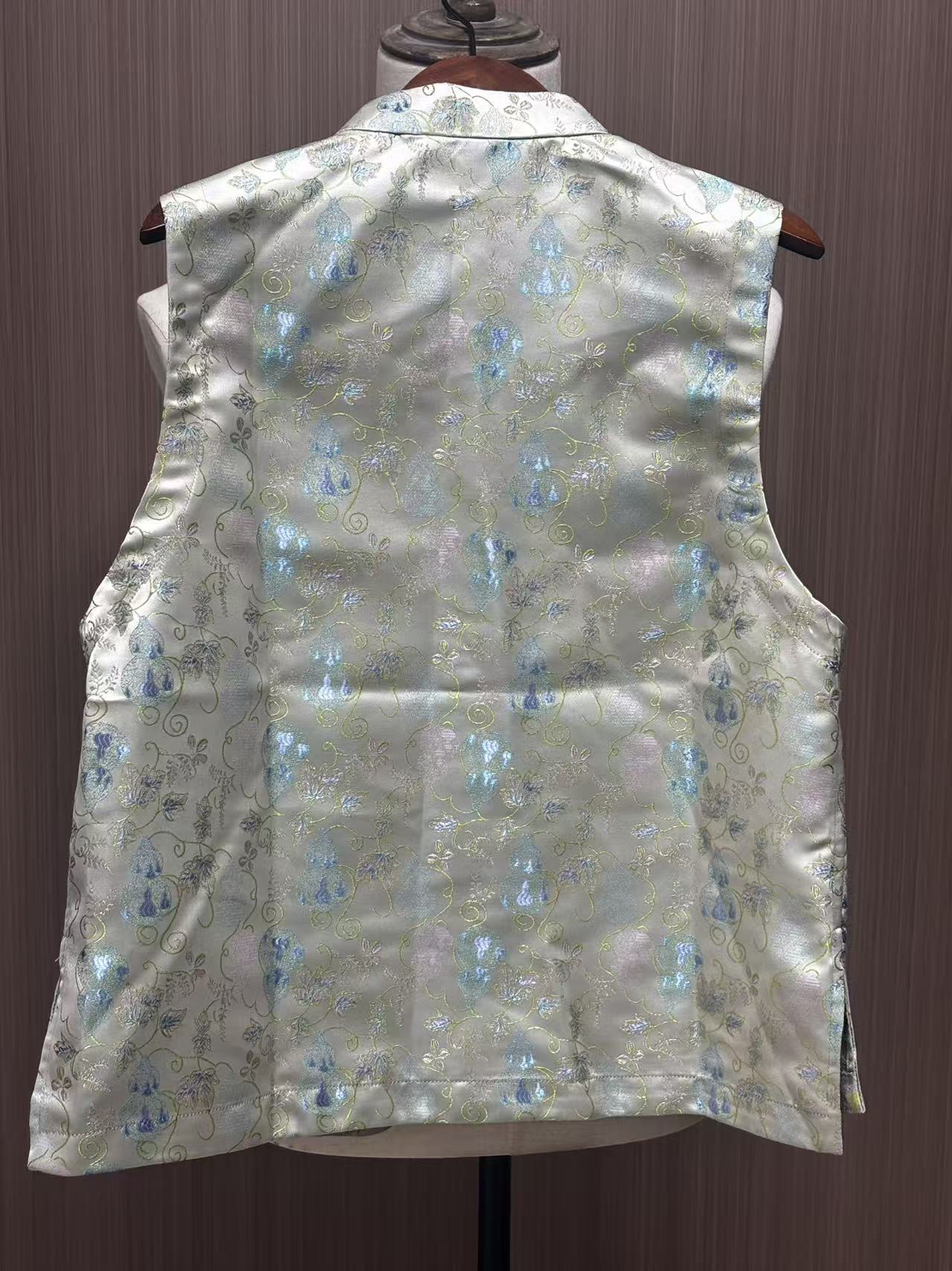 New Chinese Style Gourd Jacquard Stand Collar Vest Chinese Satin Frog Button Sleeveless Gilet