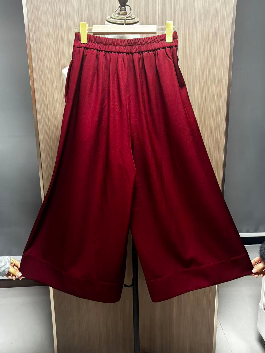 Women's Pants High-Waist Wide-Leg Pants Wine Red Cropped Pants Loose Simple Breathable