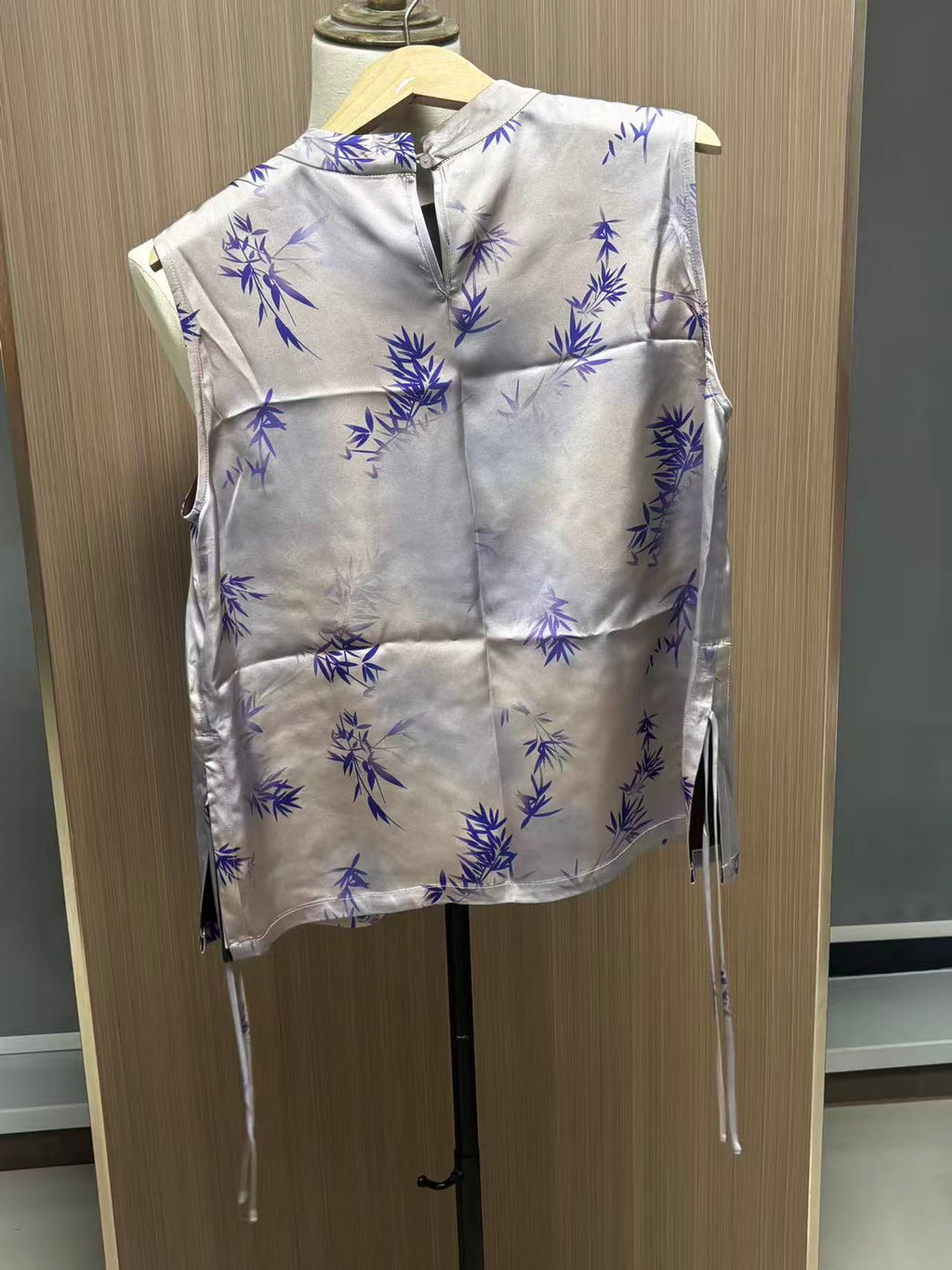 Women's Top Sleeveless Stand Collar Satin Print Chinese-Style Vest