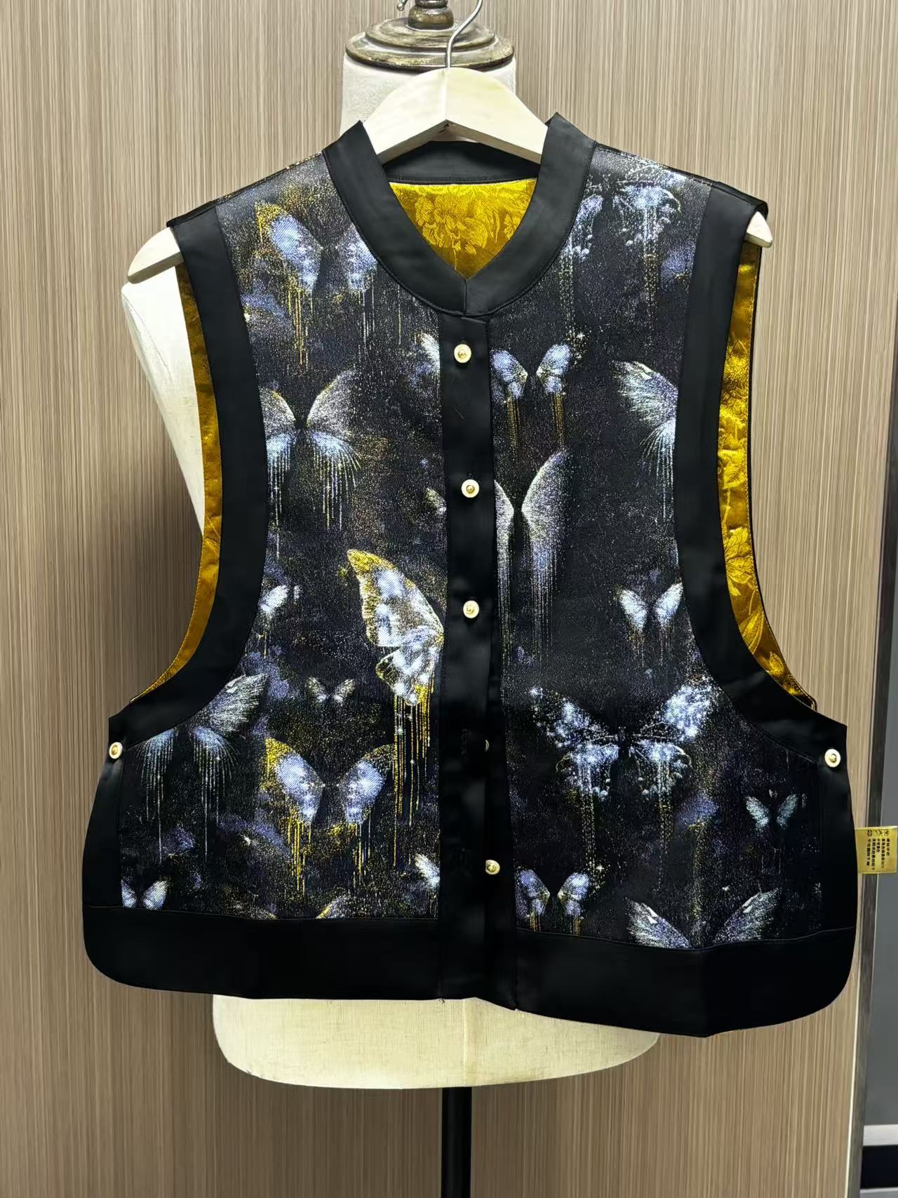 Women's top Tencel vest Blue butterfly tank top Sleeveless jacket