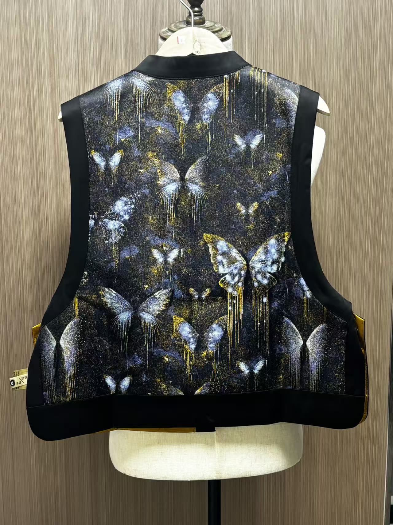 Women's top Tencel vest Blue butterfly tank top Sleeveless jacket
