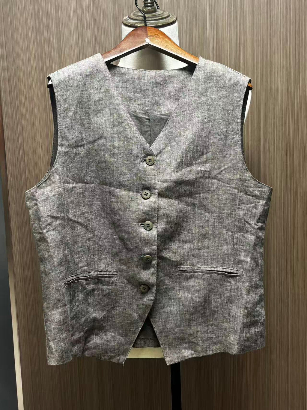 Women's Top High-End Linen Vest V-Neck Waistcoat Summer Thin Style