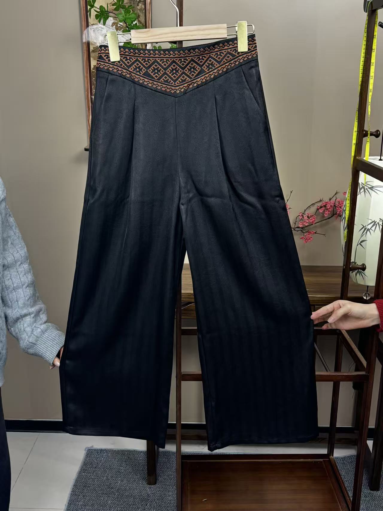New Chinese-style Ethnic Waistband Wide Leg Pants