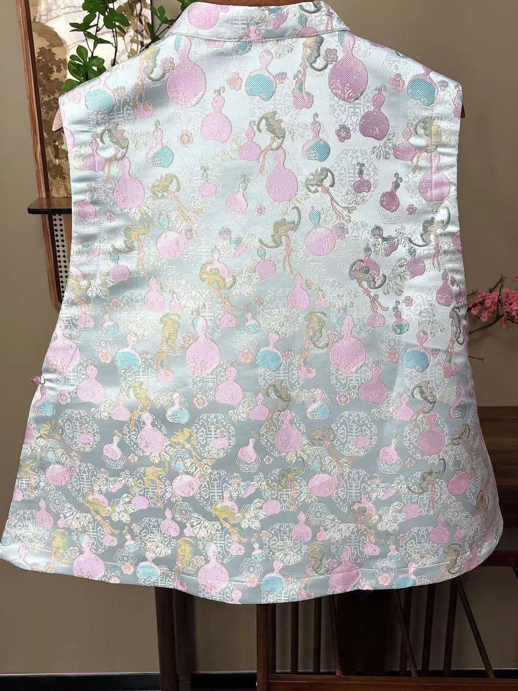 New Chinese-style Pink Gourd Jacquard Vest