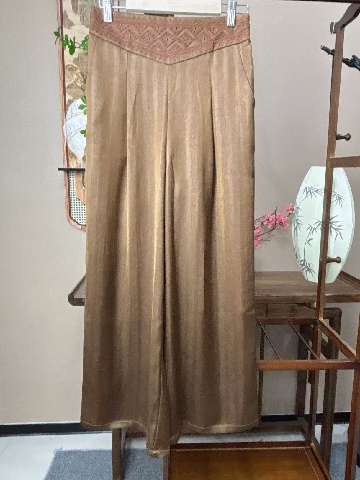 New Chinese-style Ethnic Waistband Wide Leg Pants