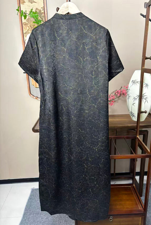New Chinese-style  Crackle Jacquard V-Neck Chinese Style Midi Dress
