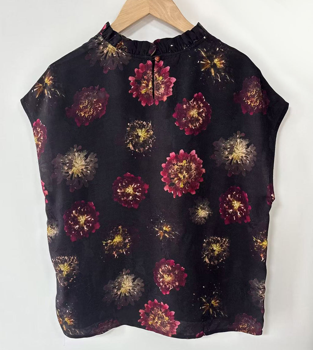 New Chinese-style Black Floral Jacquard Chinese Sleeveless Top
