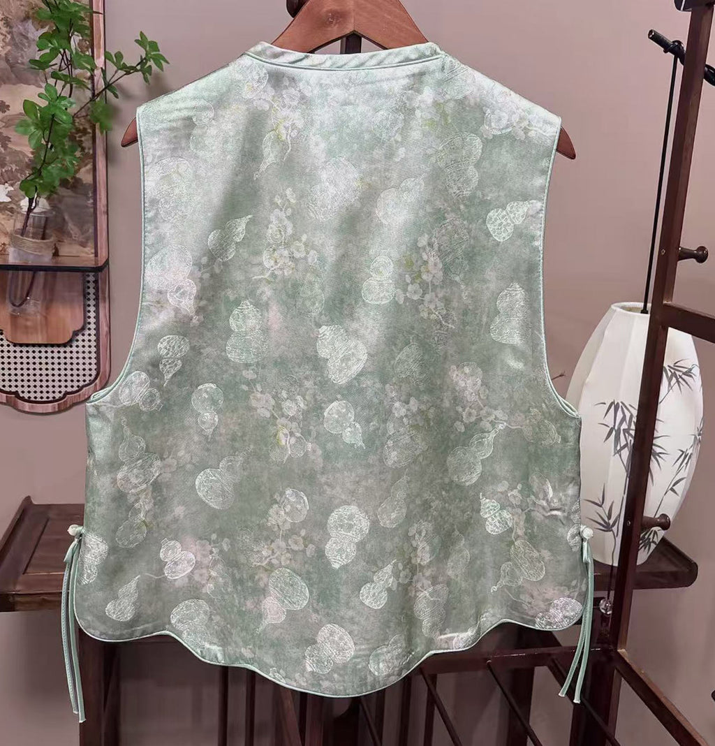 New Chinese-style Light Green Butterfly Embroidered Chinese Vest