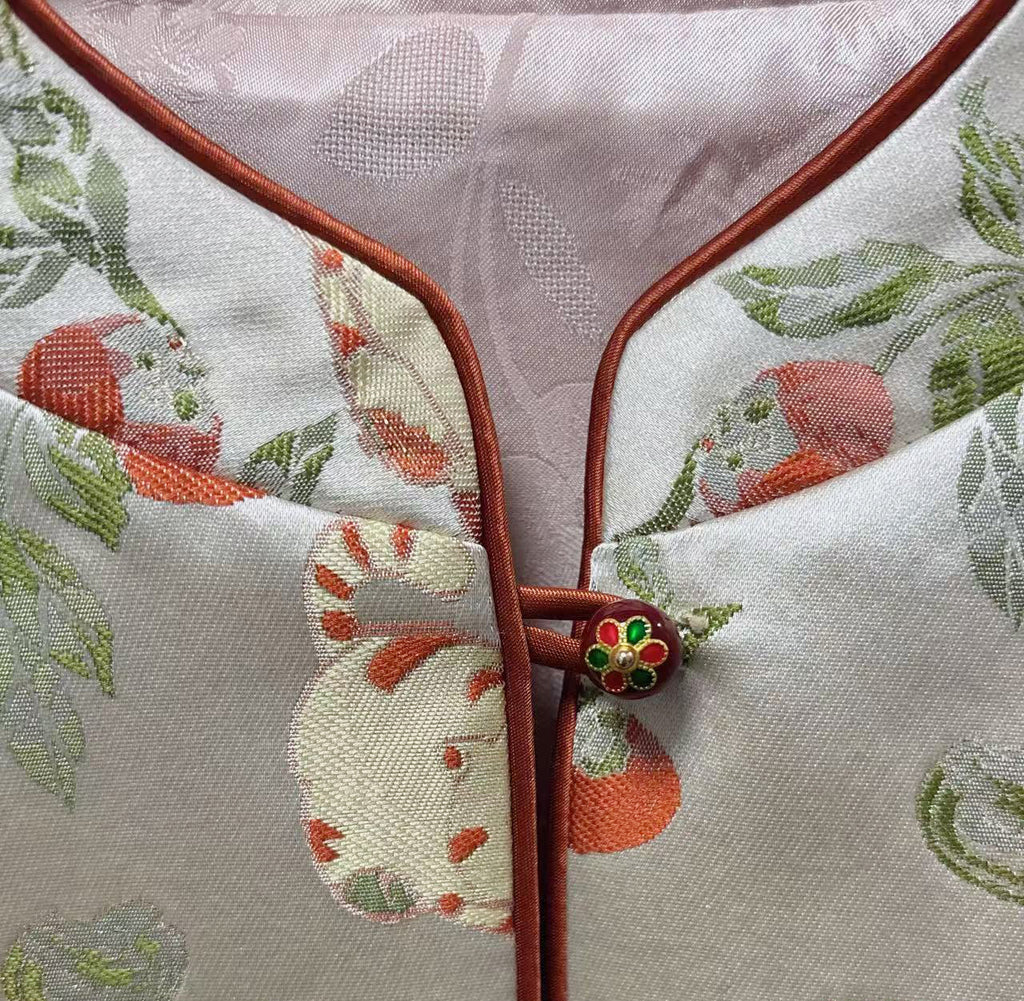 New Chinese-style Persimmon Cat Jacquard Vest Can be worn on both sides