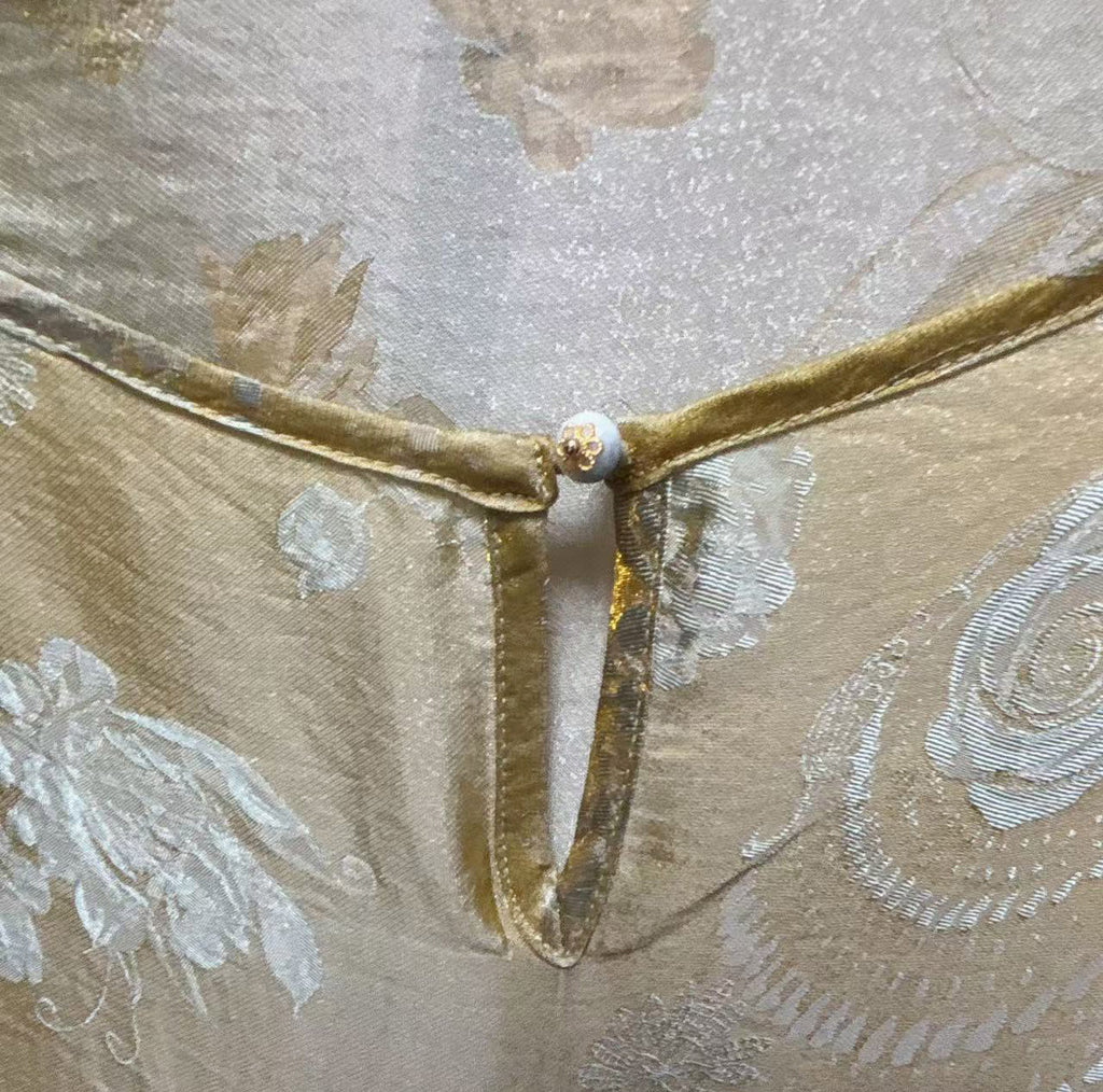 New Chinese-style Gold Floral Jacquard Lace Chinese Blouse