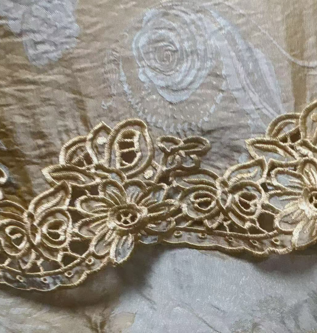 New Chinese-style Gold Floral Jacquard Lace Chinese Blouse