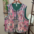 New Chinese-style Pink Green Brocade Chinese Style Vest