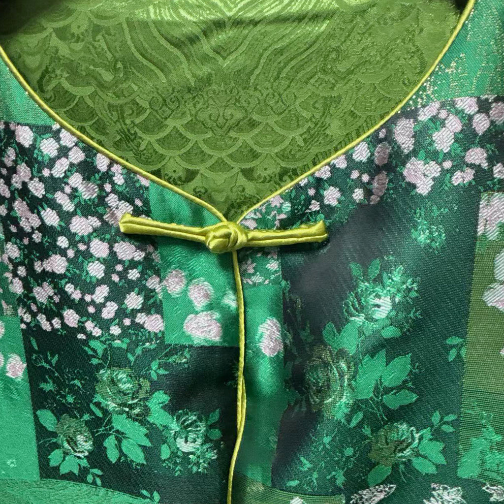 New Chinese-style Green Patchwork Chinese Frog Button Vest