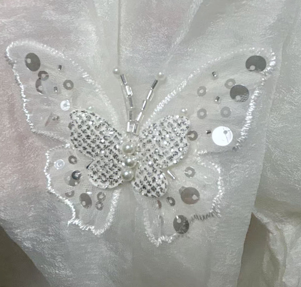 New Chinese-style White Butterfly Embroidered Stand Collar Blouse