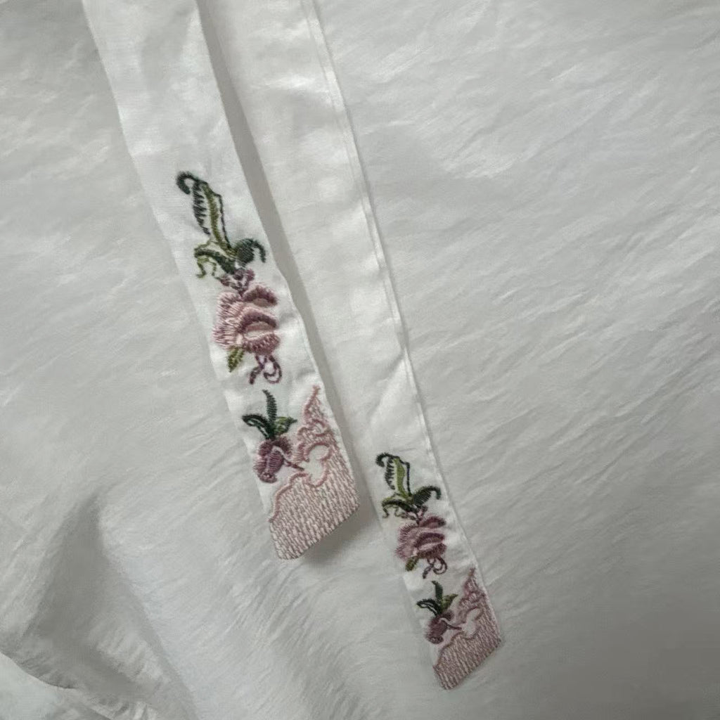 New Chinese-style White Embroidered Chinese Wide-Leg Pants