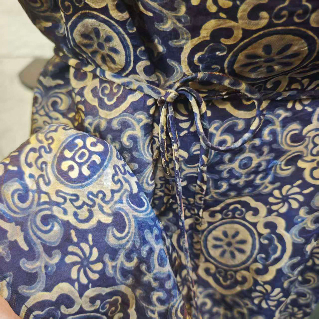 Women's top, printed sleeveless vest, silk belt shirt, elegant temperament