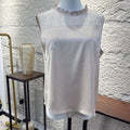 New Chinese-style Beige Ruffle Neck Sleeveless Blouse