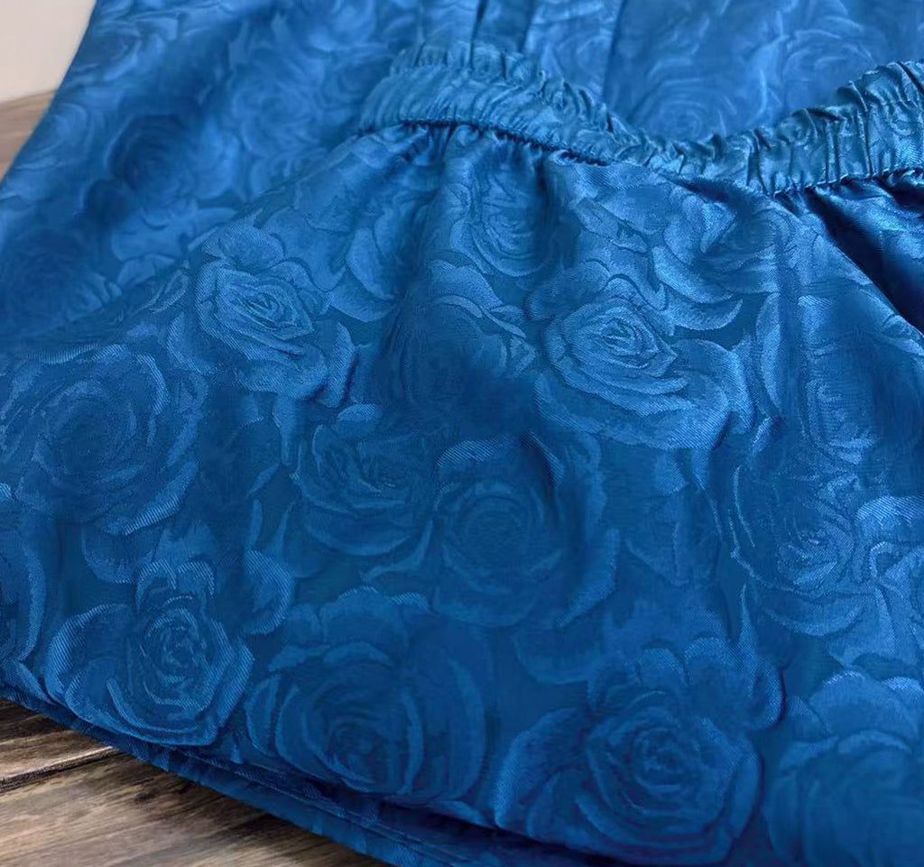 New Chinese-style blue rose jacquard satin high-waist slimming drape skirt