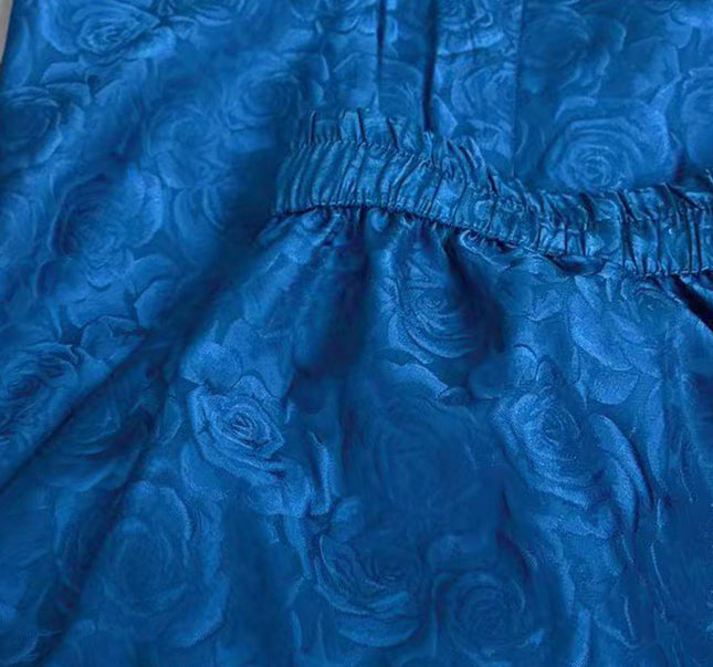 New Chinese-style blue rose jacquard satin high-waist slimming drape skirt