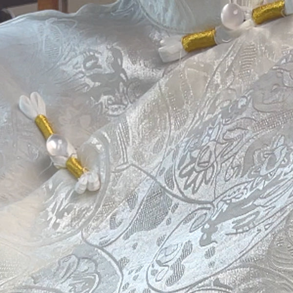 New Chinese style White Jacquard Diagonal Placket Frog Button Blouse
