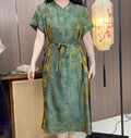New Chinese Style Dark Green Jacquard Improved Qipao Dress