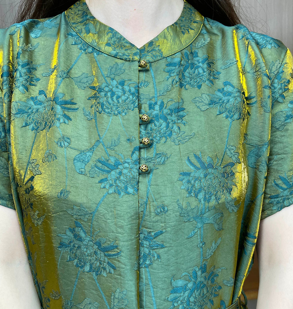 New Chinese Style Dark Green Jacquard Improved Qipao Dress