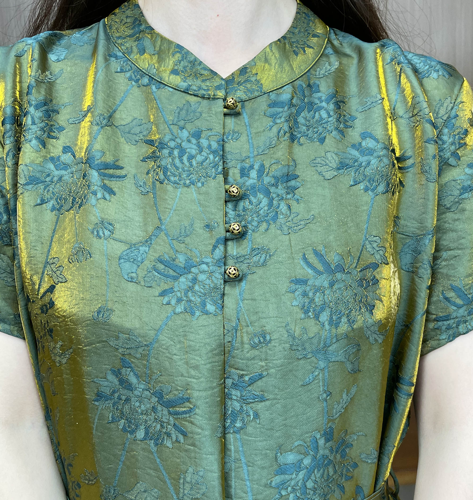 New Chinese Style Dark Green Jacquard Improved Qipao Dress